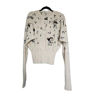 Vtg AMEN WARDY Novelty Print Embroidered Beaded Dance Disco Music Grease Sweater